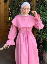 Pink - Scoop Neck - Unlined - Modest Dress