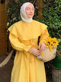 Yellow - Scoop Neck - Unlined - Modest Dress