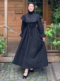 Black - Scoop Neck - Unlined - Modest Dress