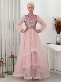 Powder Pink - Fully Lined - Crew neck - Modest Evening Dress