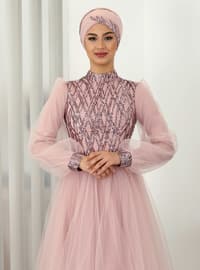 Powder Pink - Fully Lined - Crew neck - Modest Evening Dress
