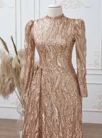 Gold color - Fully Lined - Dog collar - Modest Evening Dress