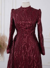 Burgundy - Fully Lined - Dog collar - Modest Evening Dress