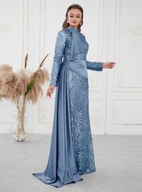 Blue - Fully Lined - - Modest Evening Dress