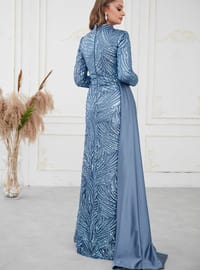 Blue - Fully Lined - - Modest Evening Dress