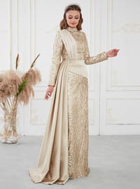 Gold color - Fully Lined - - Modest Evening Dress