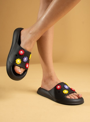Black Glitter - Sandal - Sandal - Pembe Potin