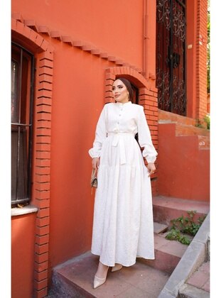 White - Modest Dress - Lurex Moda