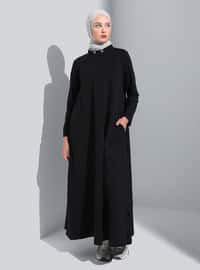 Black - Polo neck - Unlined - Modest Dress