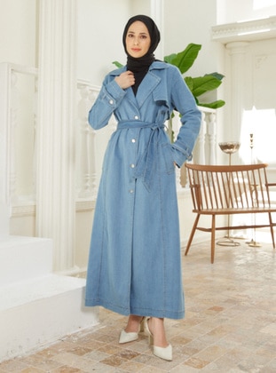 Blue - Unlined - Shawl Collar - Trench Coat - Neways