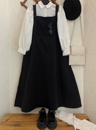 Black - Sweatheart Neckline - Unlined - Modest Dress - Ceylan Otantik