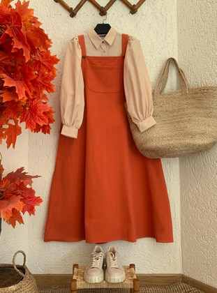 Orange - Sweatheart Neckline - Unlined - Modest Dress - Ceylan Otantik