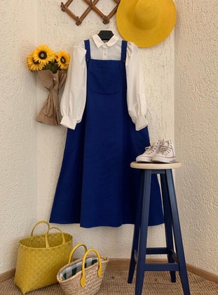 Blue - Sweatheart Neckline - Unlined - Modest Dress - Ceylan Otantik