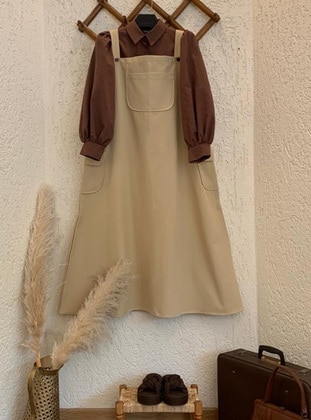 Milky Brown - Sweatheart Neckline - Unlined - Modest Dress - Ceylan Otantik