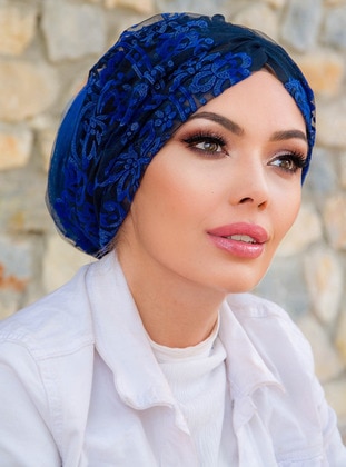 أسود - أزرق - من لون واحد - حجابات جاهزة - AİŞE TESETTÜR