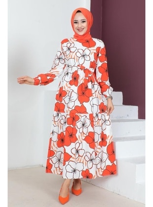 Orange - Modest Dress - Benguen