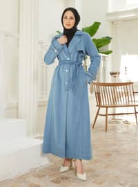 Blue - Unlined - Shawl Collar - Trench Coat