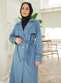 Blue - Unlined - Shawl Collar - Trench Coat