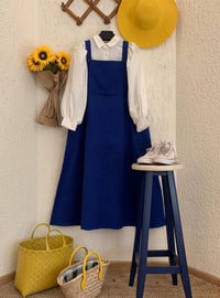 Blue - Sweatheart Neckline - Unlined - Modest Dress