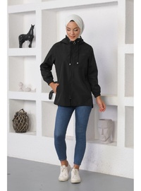 Ayda Double Pocket Hooded Hijab Raincoat Black