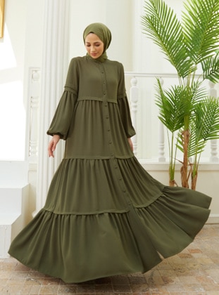 Khaki - Unlined - Modest Dress - Neways