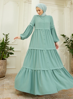 Mint Green - Unlined - Modest Dress - Neways