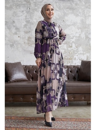 Purple -  - Fully Lined - Modest Dress - InStyle