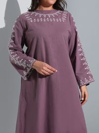 Lavender - Unlined - Crew neck - Plus Size Dress
