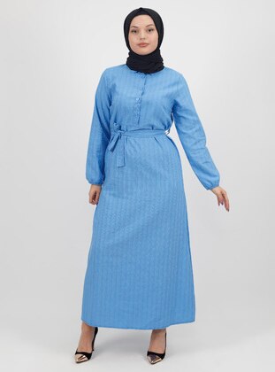 Blue -  - Unlined - Modest Dress - Armağan Butik