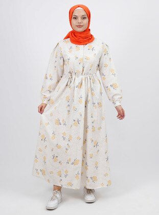 Yellow - Multi -  - Unlined - Modest Dress - Armağan Butik