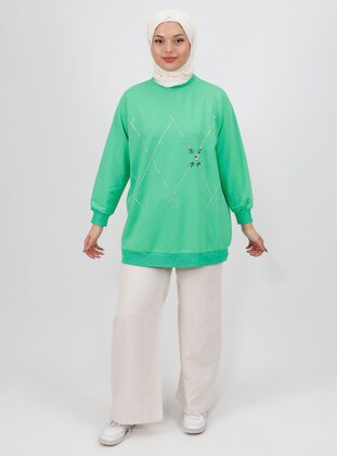 Cuban Collar - Green - Sweat-shirt - Armağan Butik