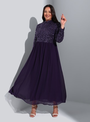 Dusty Lilac - Fully Lined - Crew neck - Plus Size Evening Dress - Alia