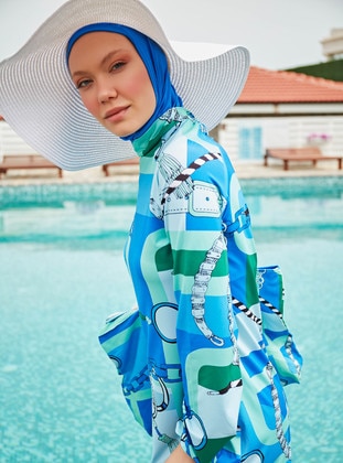 أزرق بترولي - ملون - ملابس السباحة للمحجبات - Marina Mayo