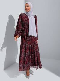 Maroon - Shawl - Crew neck - Fully Lined - Modest Dress