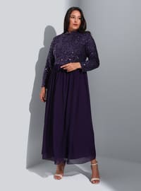 Dusty Lilac - Fully Lined - Crew neck - Plus Size Evening Dress