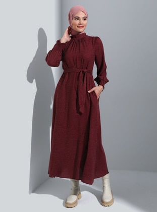 Burgundy - Modest Dress - Refka