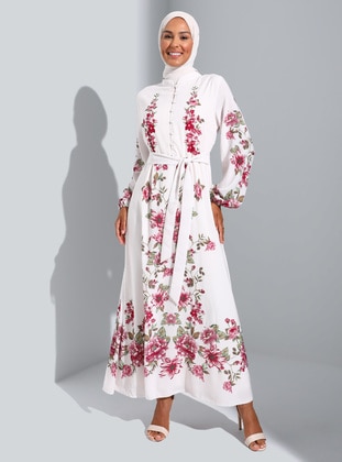 Dusty Rose - Floral - Button Collar - Unlined - Modest Dress - Refka