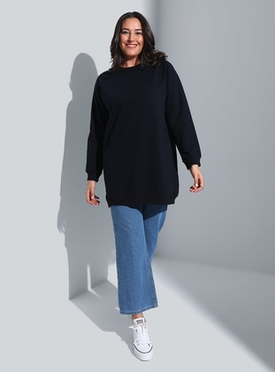 Navy Blue - Plus Size Sweatshirts - Alia