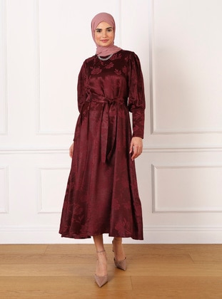 Burgundy - Modest Dress - Refka