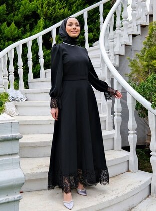 Black - Modest Evening Dress - Locco Moda