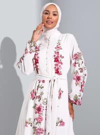 Dusty Rose - Floral - Button Collar - Unlined - Modest Dress