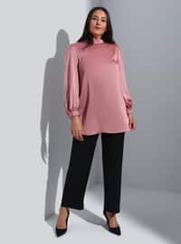 Dusty Rose - Floral - Crew neck - Plus Size Tunic