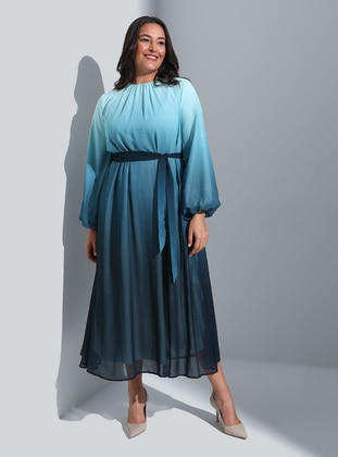 Navy Blue - Blue - Plus Size Evening Dress - Alia
