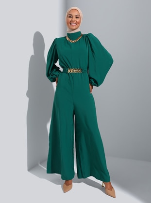 Unlined - Crew neck - Emerald - Evening Jumpsuits - Refka