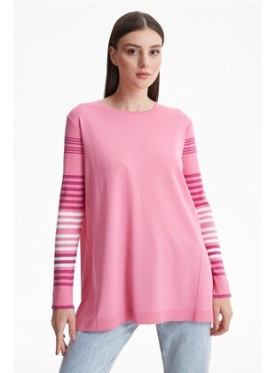 Pink - Unlined - Knit Tunics - TIĞ TRİKO