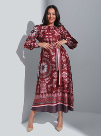 Robe Satinée Fleurie Prune-Rose