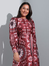 Robe Satinée Fleurie Prune-Rose