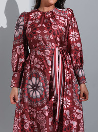 Robe Satinée Fleurie Prune-Rose
