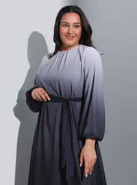 Black - Gray - Plus Size Evening Dress