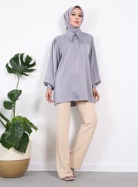 Grey - Point Collar - Blouses